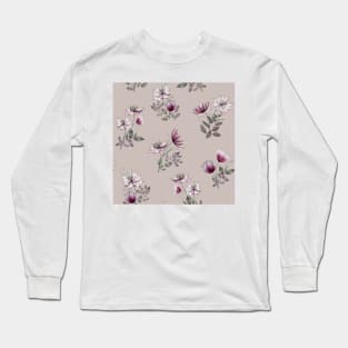 Spring translucent flowers and leaves watercolor pattern. Astrantia Major romantic bouquets. Great Masterwort composition Long Sleeve T-Shirt